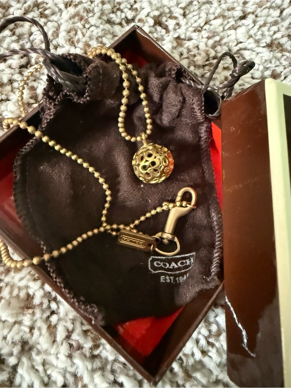 Coach Gold Tone Filigree Orb Pendant Necklace